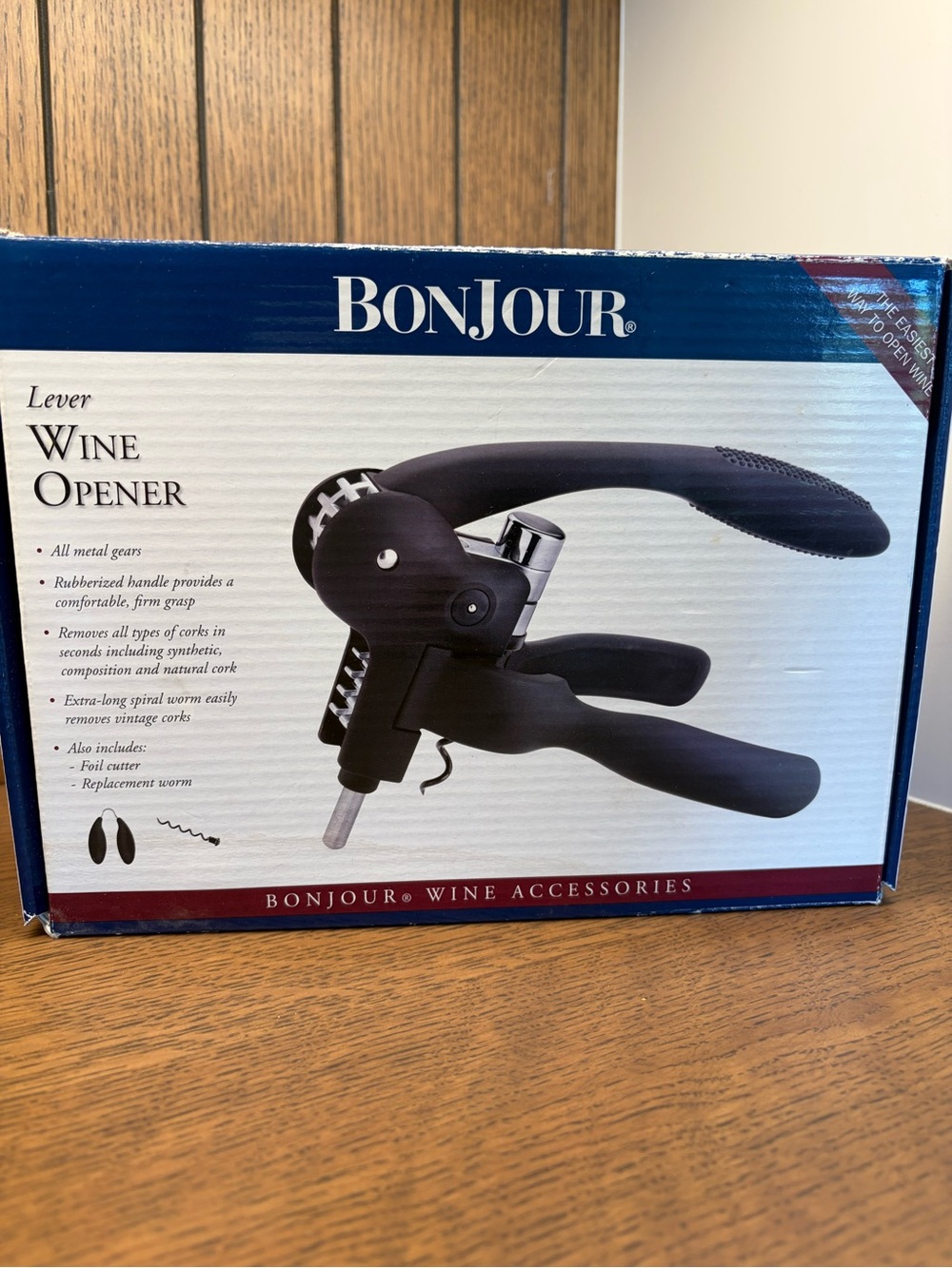 Bonjour Black Lever Wine Opener with Rubberized Grip